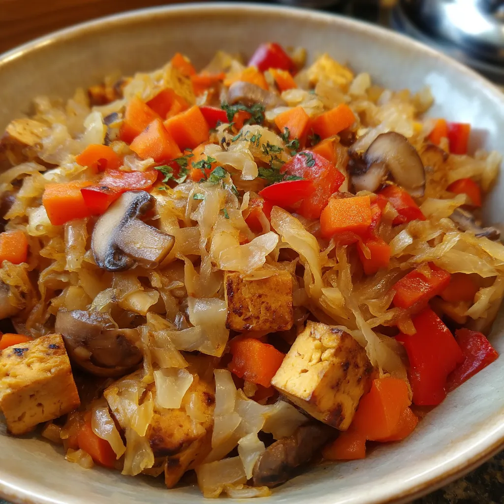 W misce złożonej z różnych składników, takich jak warzywa, mushrooms, smoked tofu i carrots, można zauważyć wiele różnych składników. W misce dominującym kolorem jest zielony, co dodaje jej wyrazistego wyglądu.