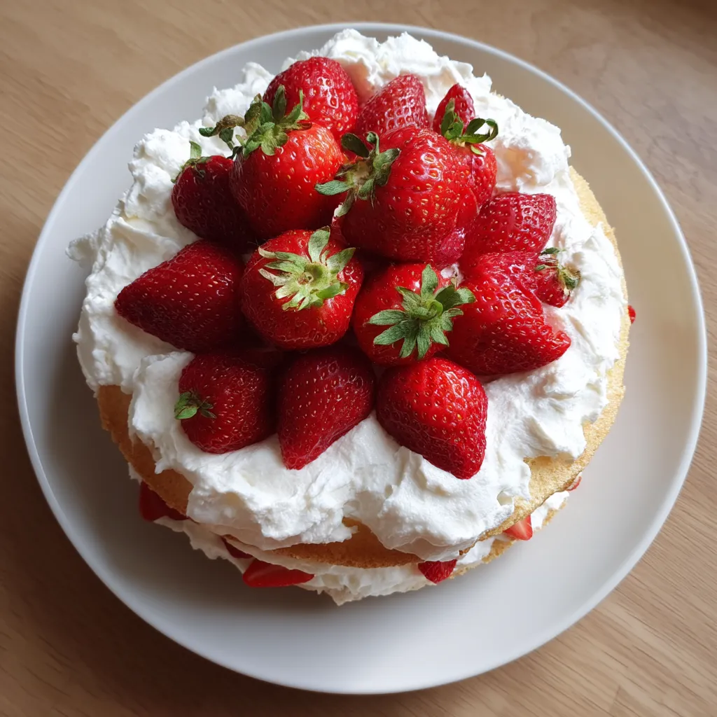 Cake z wyrazowym smakiem strawberry, pokryte świeżymi strawberdami, słodkim śmietanką i białym serem.