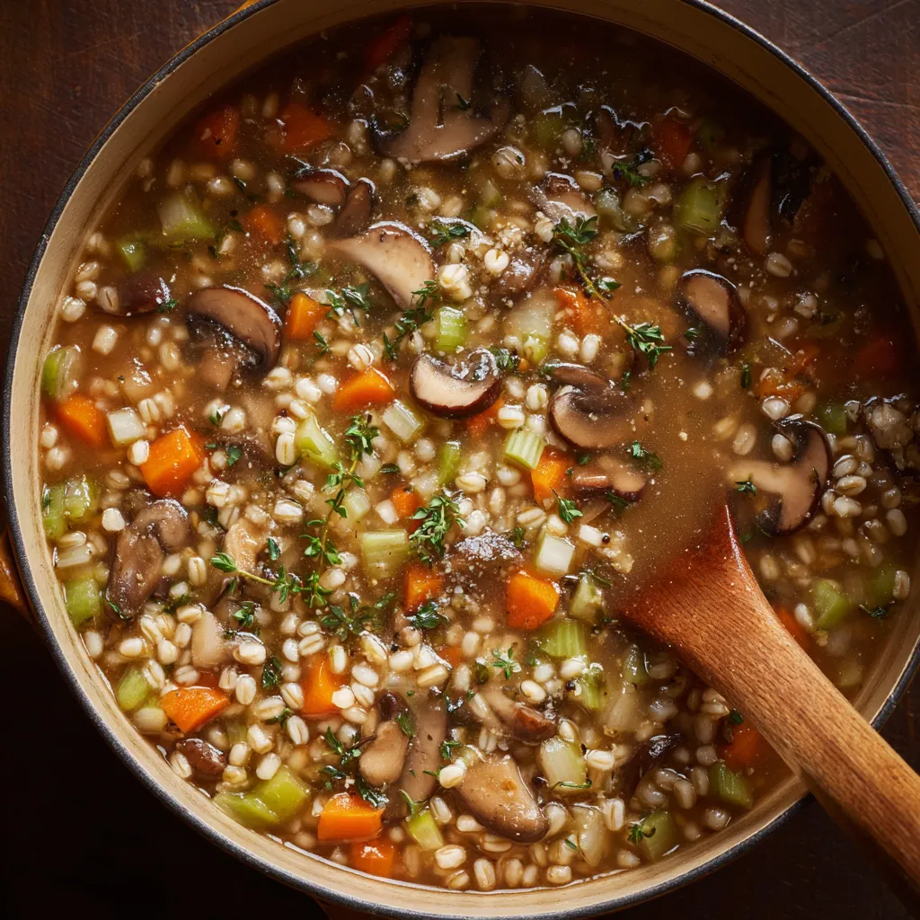 W misce z mushroom soup z pearl barley..