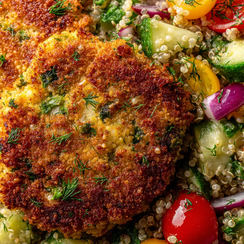 Herbed Chicken Kotlet with Quinoa Salad.
