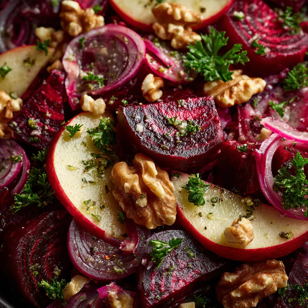 Beetroot & Apple Salad with Horseradish Dressing.
