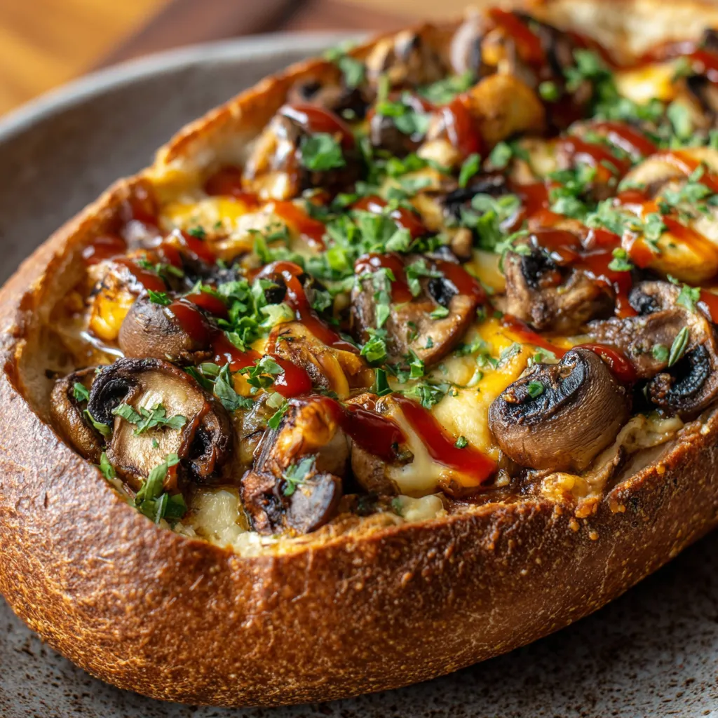 Zapiekanka Pretzel Boats towarzysza się z różnymi składnikami.