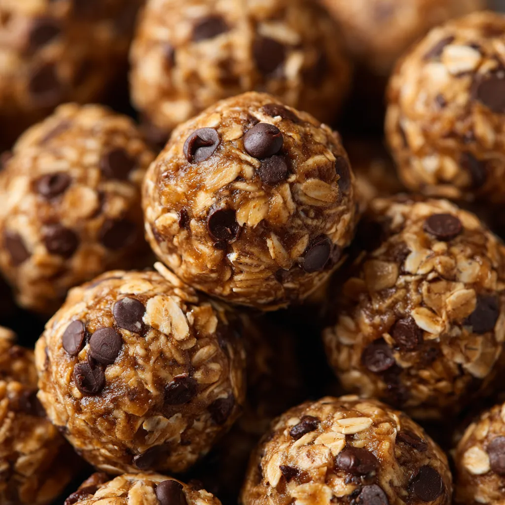 Obraz przedstawia grupę peanut butter oat energy bites.