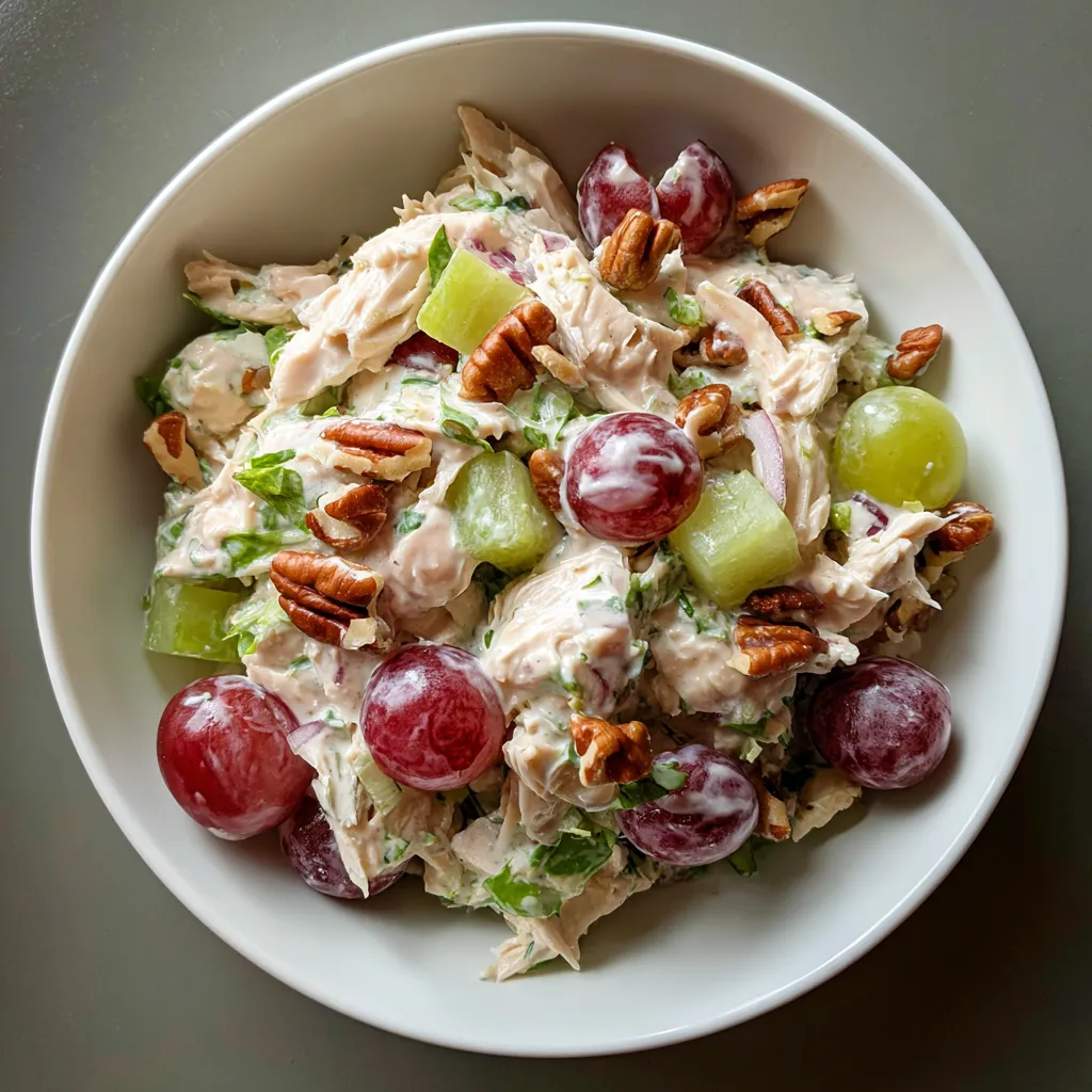 Chicken Salad z Grapes towarzyszy zestaw złożony z mięsa kurczaka, sałaty.
