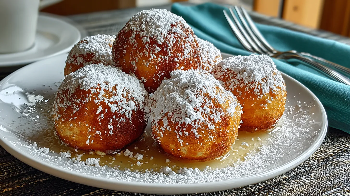 A plate of powdered donuts.