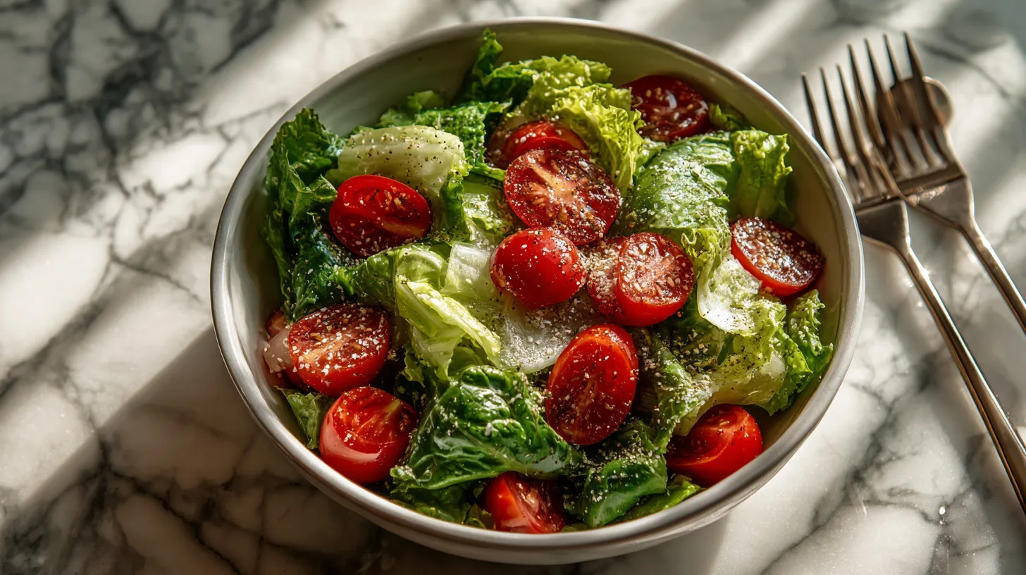 A bowl of salad with tomatoes and lettuce.