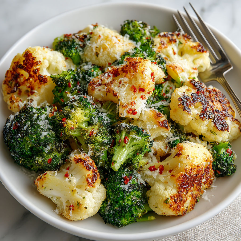 A bowl of food with broccoli and cauliflower.