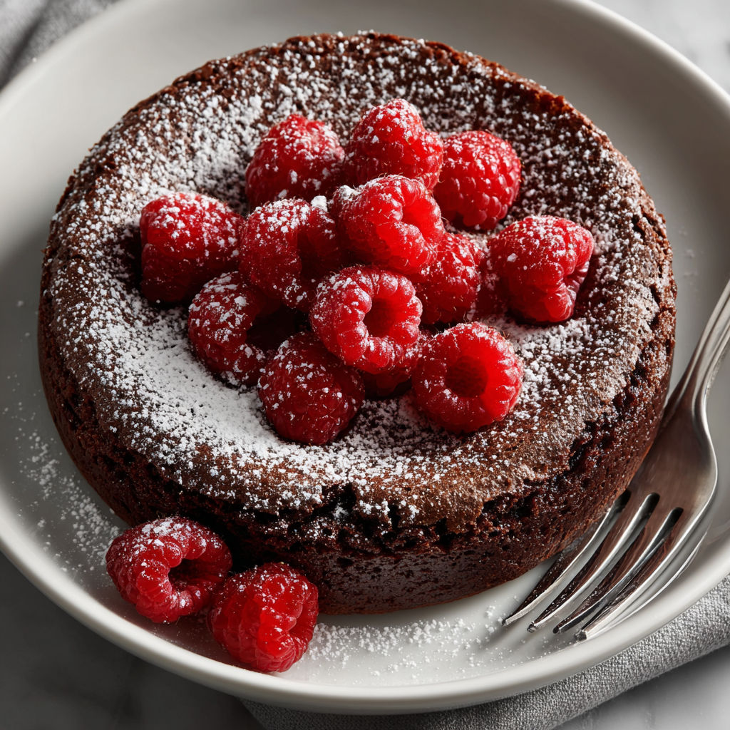 A chocolate cake with raspberries on top.