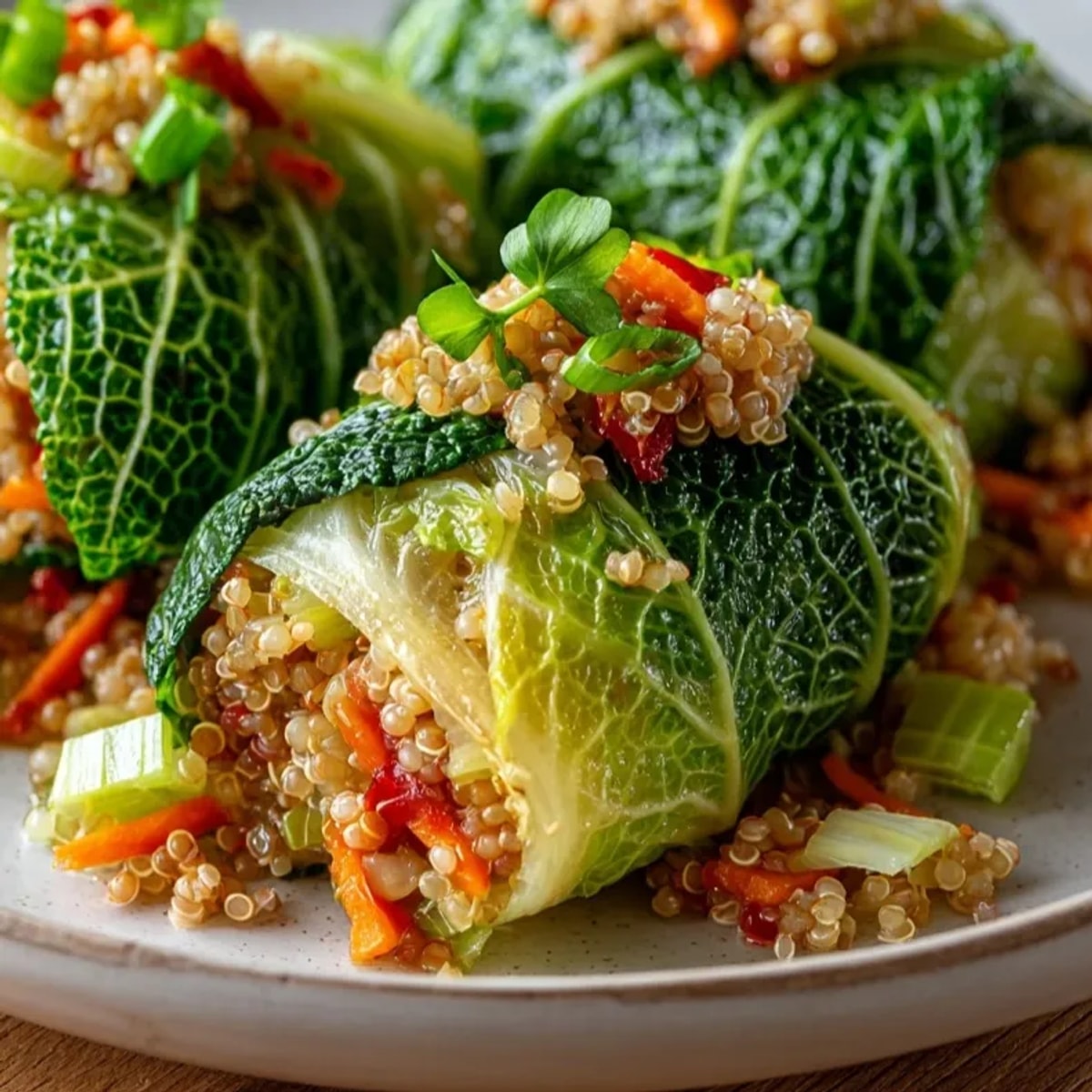 Gołąbki z kaszą i warzywami, ciepłe i aromatyczne, idealne danie wegetariańskie na jesienny obiad.