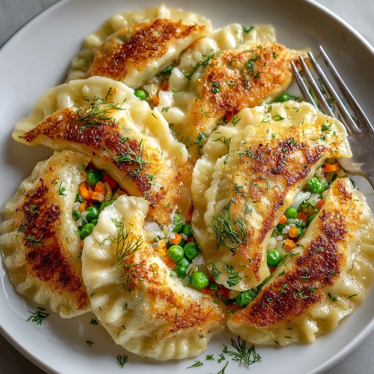 Zblizenie na pieczołowicie sklejane brzegi ręcznie robionych Vegetable Pierogi z bogatym farszem.