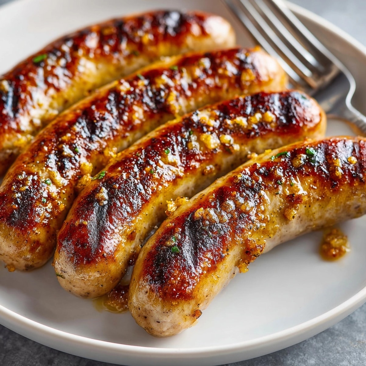 Perfekcyjna domowa kiełbasa z grilla, pełna czosnku i ziół, gotowa do zjedzenia.