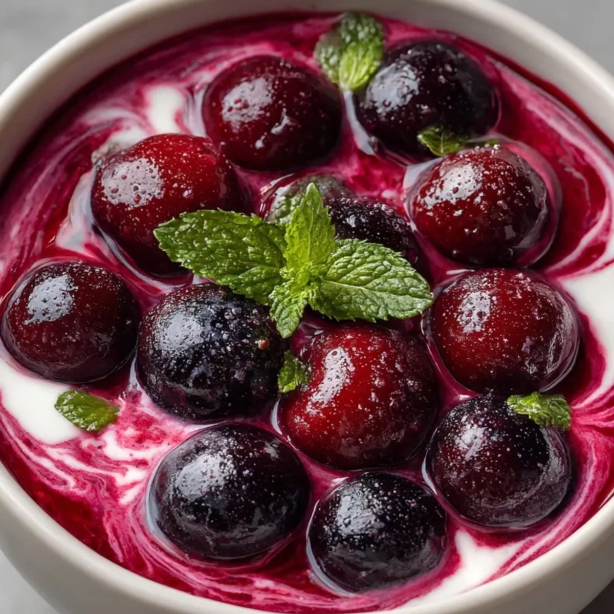 Orzeźwiający chłodnik wiśniowy: miseczka gęstej, rubinowej zupy owocowej, idealna na letnie popołudnie.