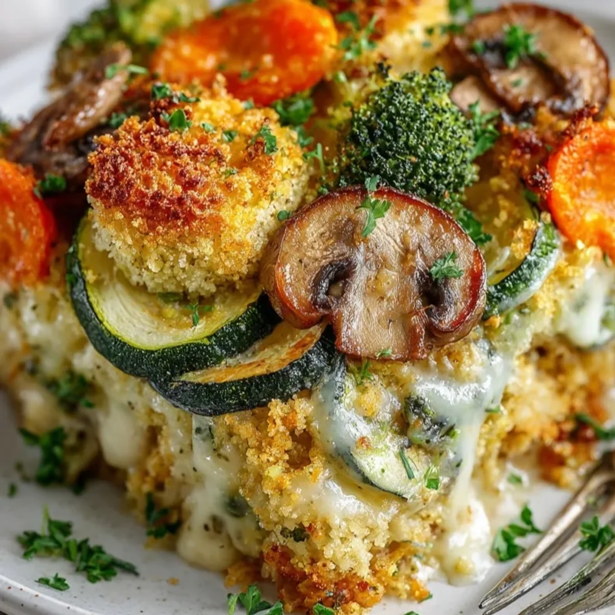 Zapiekanka warzywno-grzybowa: bogata w smaki, zapieczona do złotego brązu, idealna na ciepło.