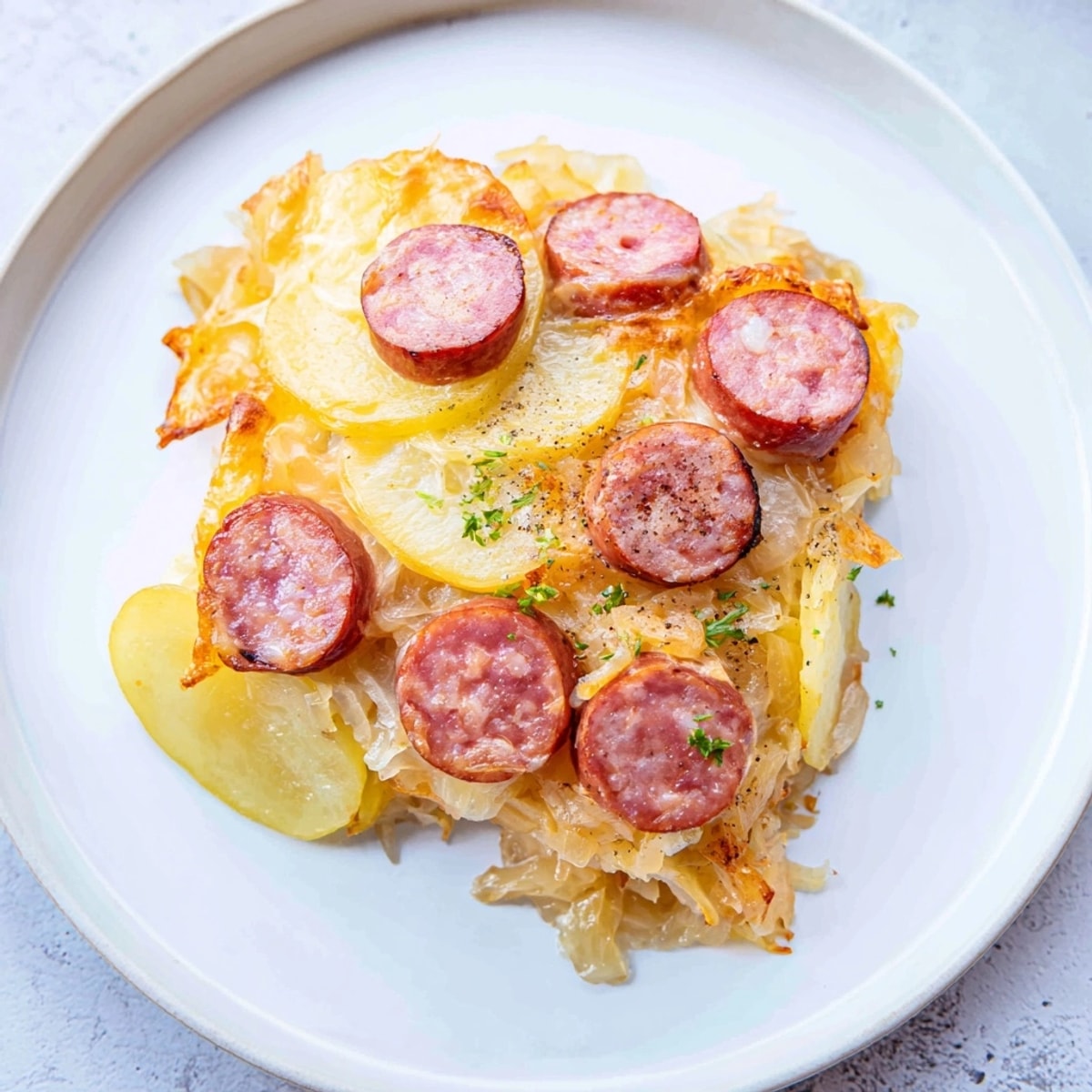 Golden Kielbasa and Sauerkraut Bake, a comforting dish for family dinners.