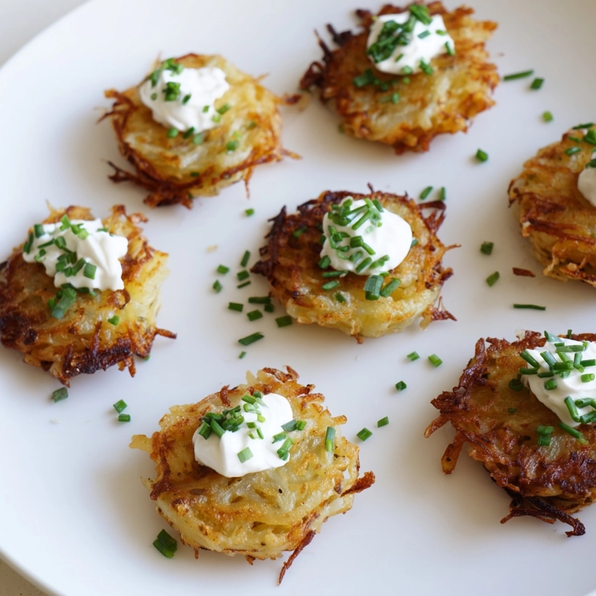 Złociste i chrupiące placuszki ziemniaczane po polsku, podawane ze śmietaną i szczypiorkiem.