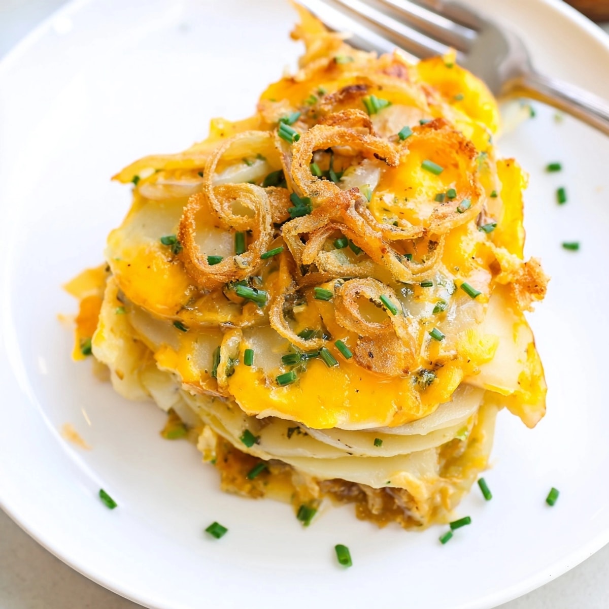 Creamy Pierogi Casserole with Cheese Sauce with melted cheese, baked until perfectly golden.