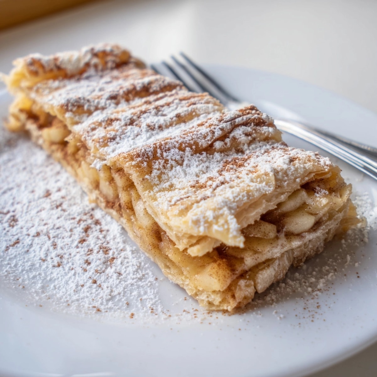 Homemade Apple Cinnamon Chruściki: sweet apple filling nestled inside crispy dough, a festive dessert.