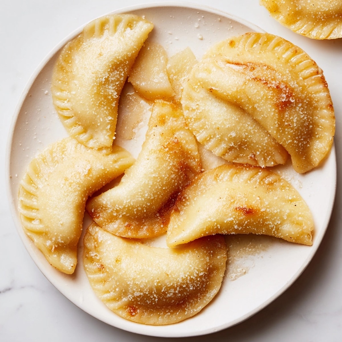 Ciepłe pierogi z jabłkami z piekarnika, gotowe do zjedzenia, rozpływające się jabłkowe nadzienie.