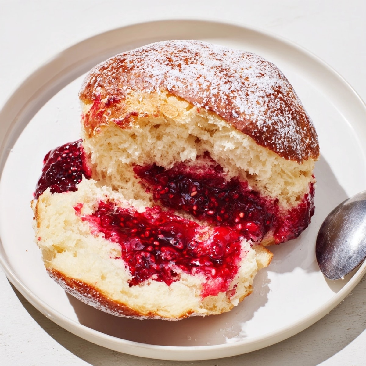 Słodkie, puszyste polskie bułeczki z dżemem chia i jagodami - idealne na śniadanie.
