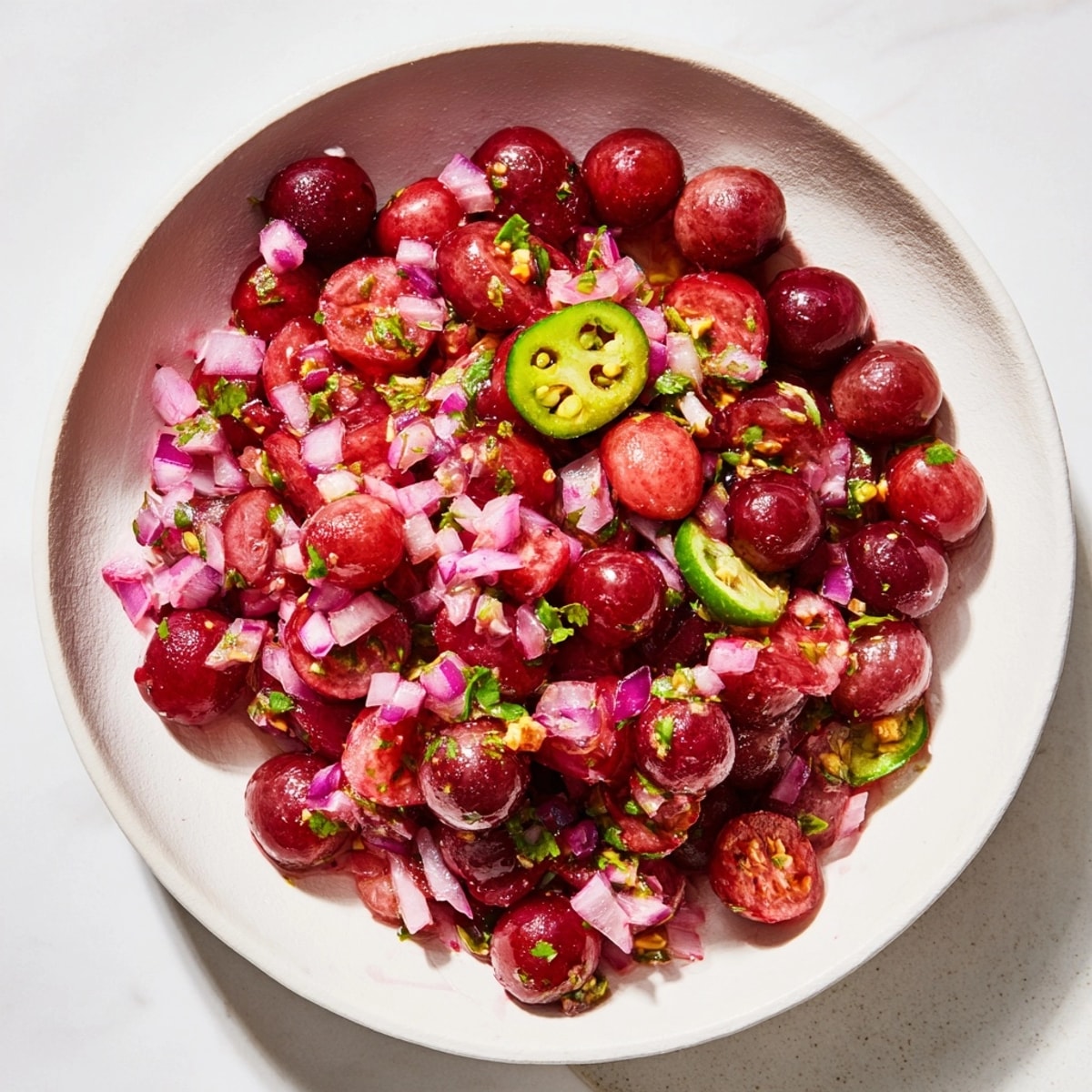 Żywy, domowej roboty salsa z fermentowanych winogron i wiśni w słoiku, kwaśny aromat, idealny do degustacji.