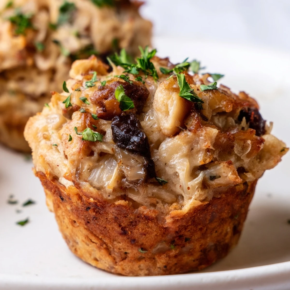 Deliciously moist Vegan Mushroom Stroganoff Muffins featuring earthy mushrooms and aromatic herbs.