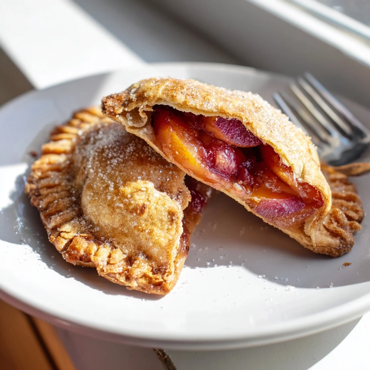 Słodkie empanady z kompotem śliwkowym, chrupiące i złociste, idealne na deser.