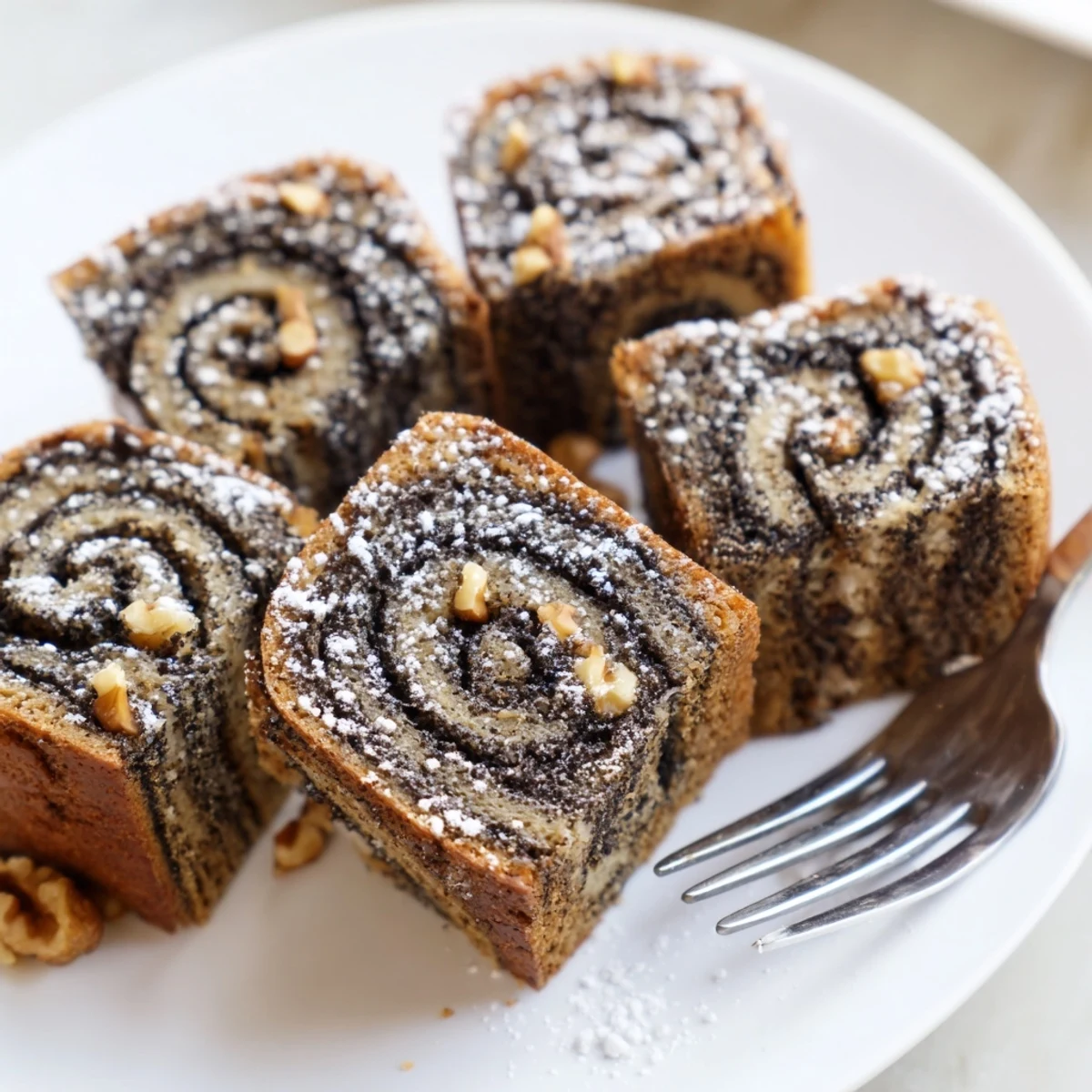 Pyszne muffiny makowe z chrupiącymi orzechami, doskonałe do podania na deser.