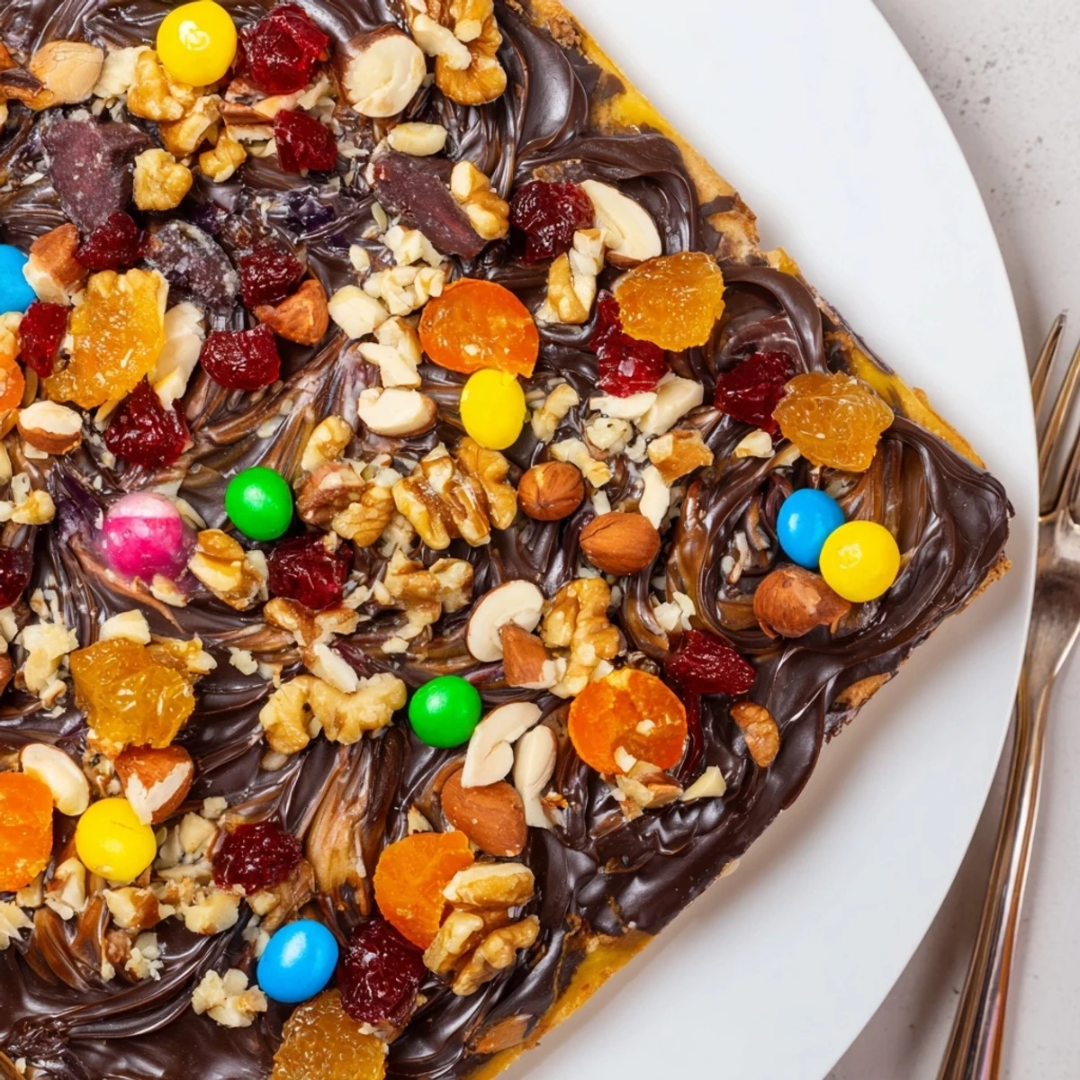 Radosna taca słodkości, inspirowana Mazurkiem, z kolorowymi dekoracjami i orzechami