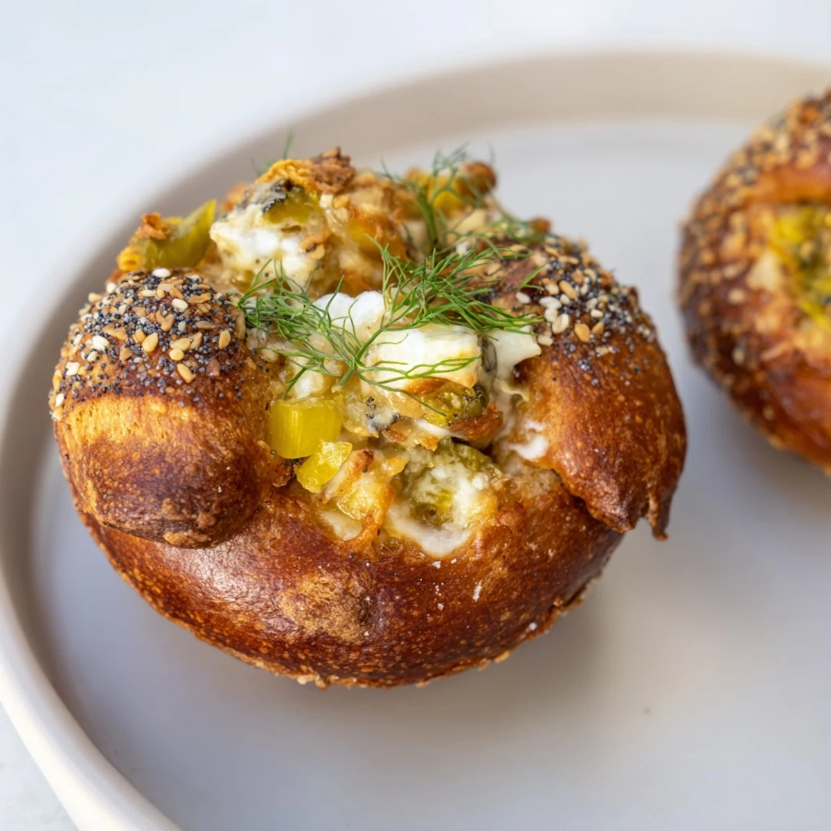 Soczyste muffiny z kiszonymi ogórkami, inspirowane bialysem nowojorskim.