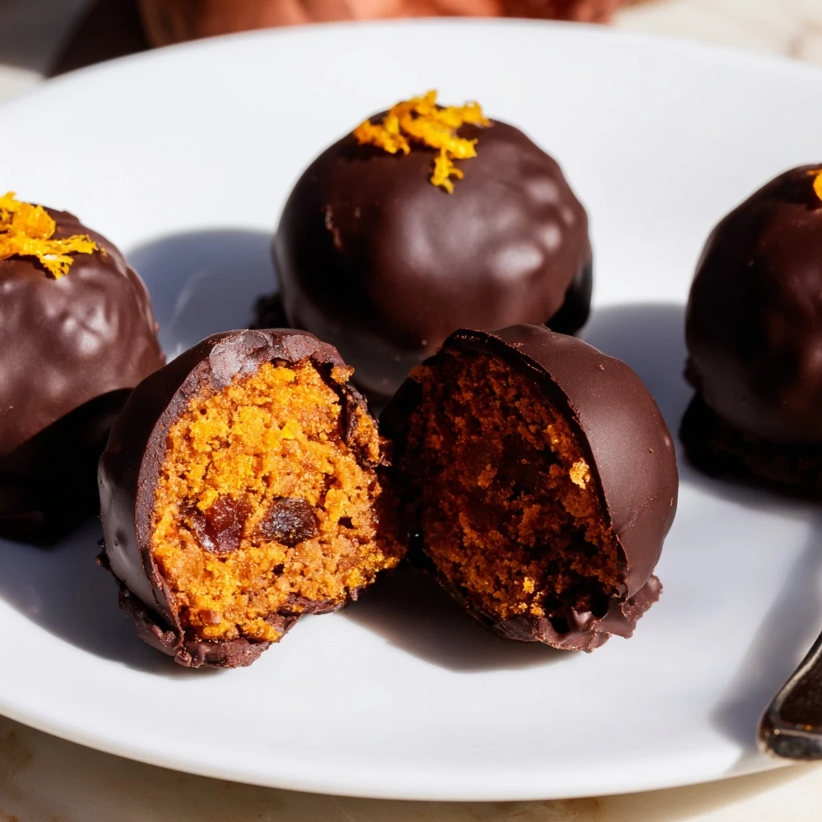 Kuleczki piernikowe z suszonymi śliwkami w ciemnej czekoladzie, idealne na święta.