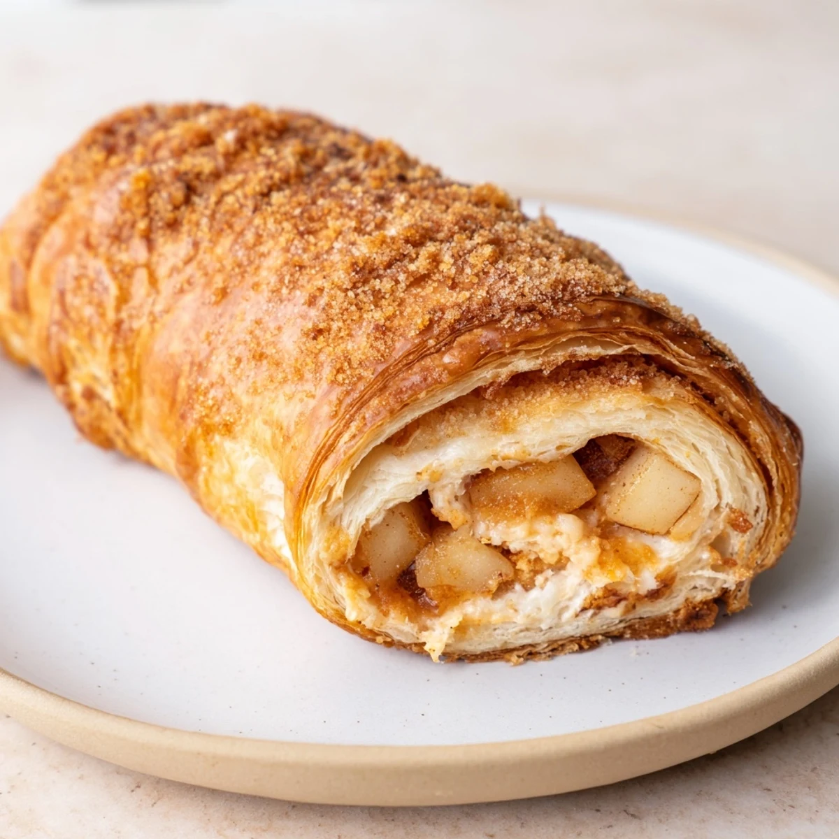 Złote, puszyste rolki z jabłkami i serem, doskonałe na przyjęcia domowe.