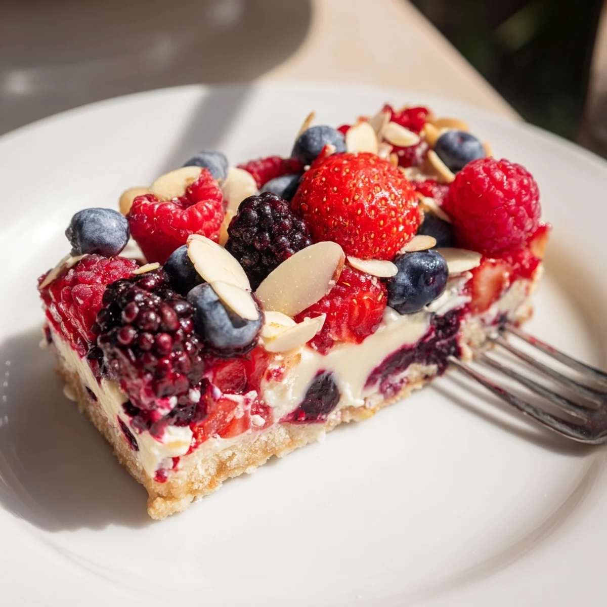 Kolorowe Berry White Chocolate Mazurek Bars idealne na wiosenne przyjęcia.