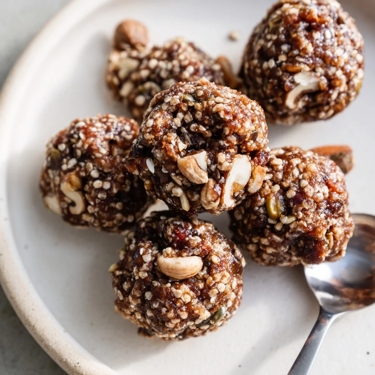 Pyszne kulki energetyczne z gryki, orzechów i słodkiego syropu, idealne na przekąskę.  