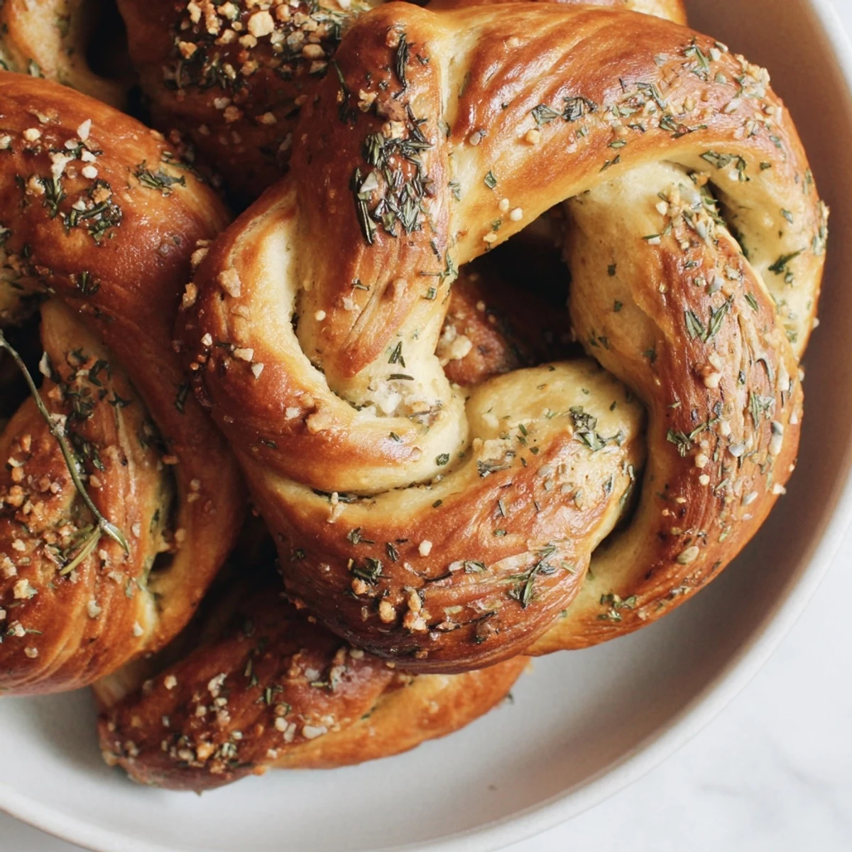 Zapach świeżych ziół w pierścieniach precla, idealne do zupy lub sałaty.