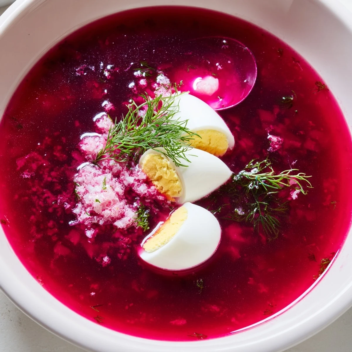 Kolorowa zupa barszcz z buraków i chrzanu, pełna smaków i zdrowych warzyw.
