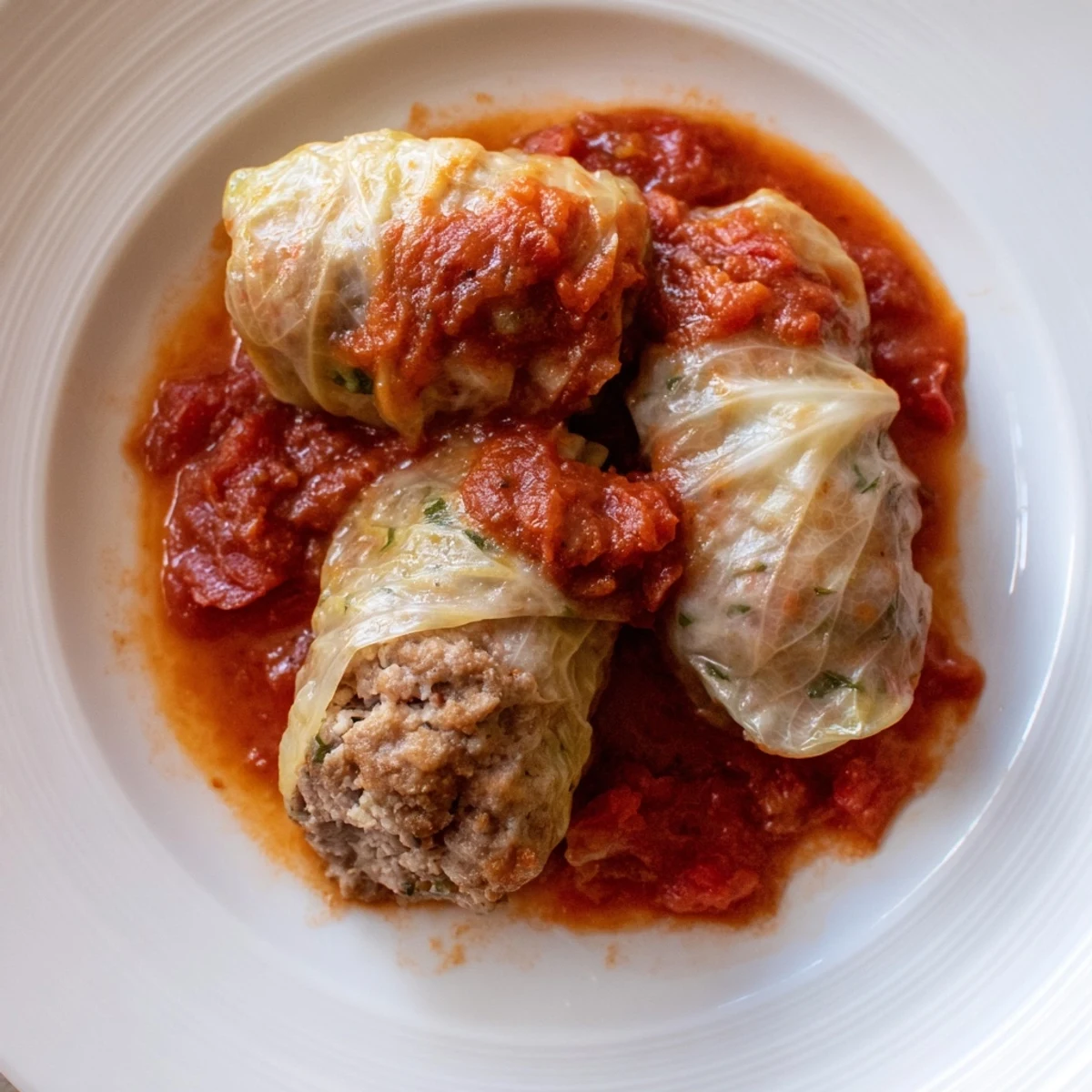 Soczyste mini gołąbki z mięsem i aromatycznym sosem pomidorowym, idealne danie na obiad.