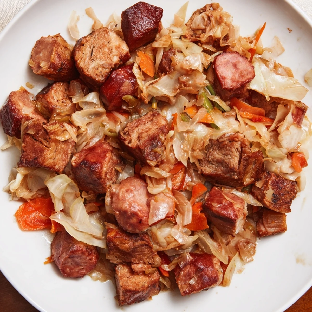 Bigos, a rustic Polish stew, steaming in a Dutch oven, perfect for a cozy dinner.