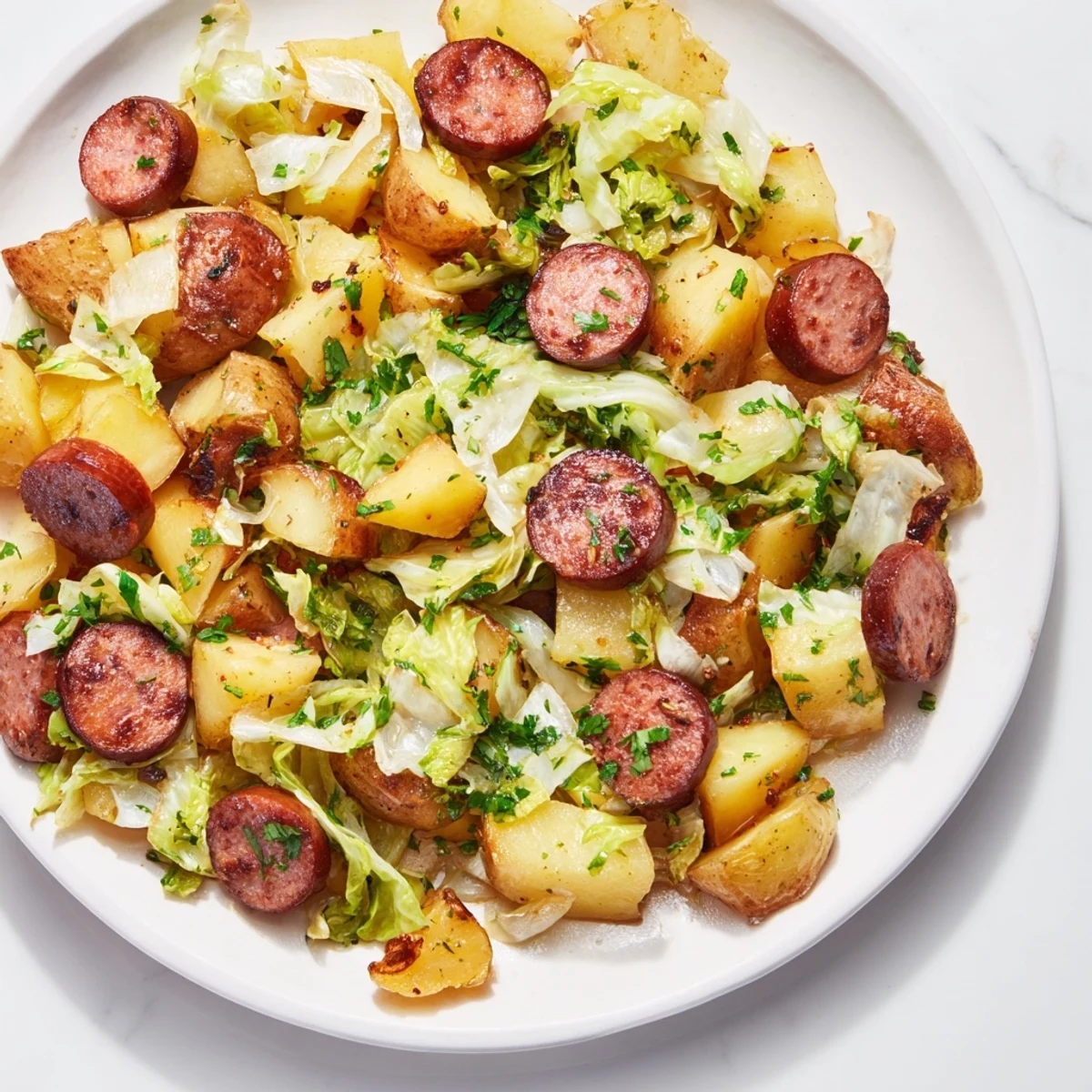 Golden, tender Simple Potato & Cabbage Skillet, a one-pan meal, ready to serve and enjoy.