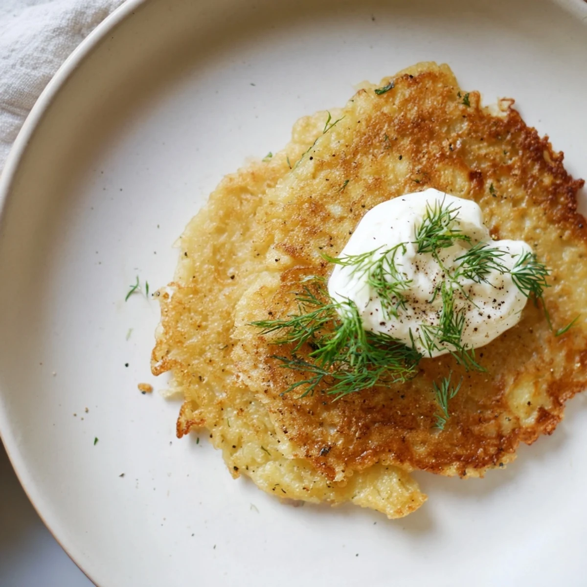 Chrupiące placki ziemniaczane, zarumienione na patelni, czeka się na pyszny posiłek, podane z kwaśną śmietaną.