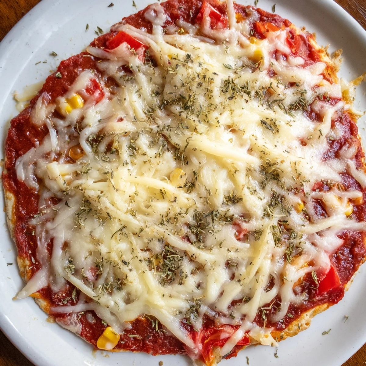Homemade flatbread pizza with budget toppings, fresh from the oven, offering a taste of Poland.