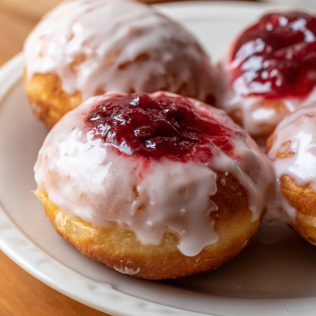 Warm, glazed Cherry-Coded PączkiHoles in a pile, offering a delightful Polish dessert experience.