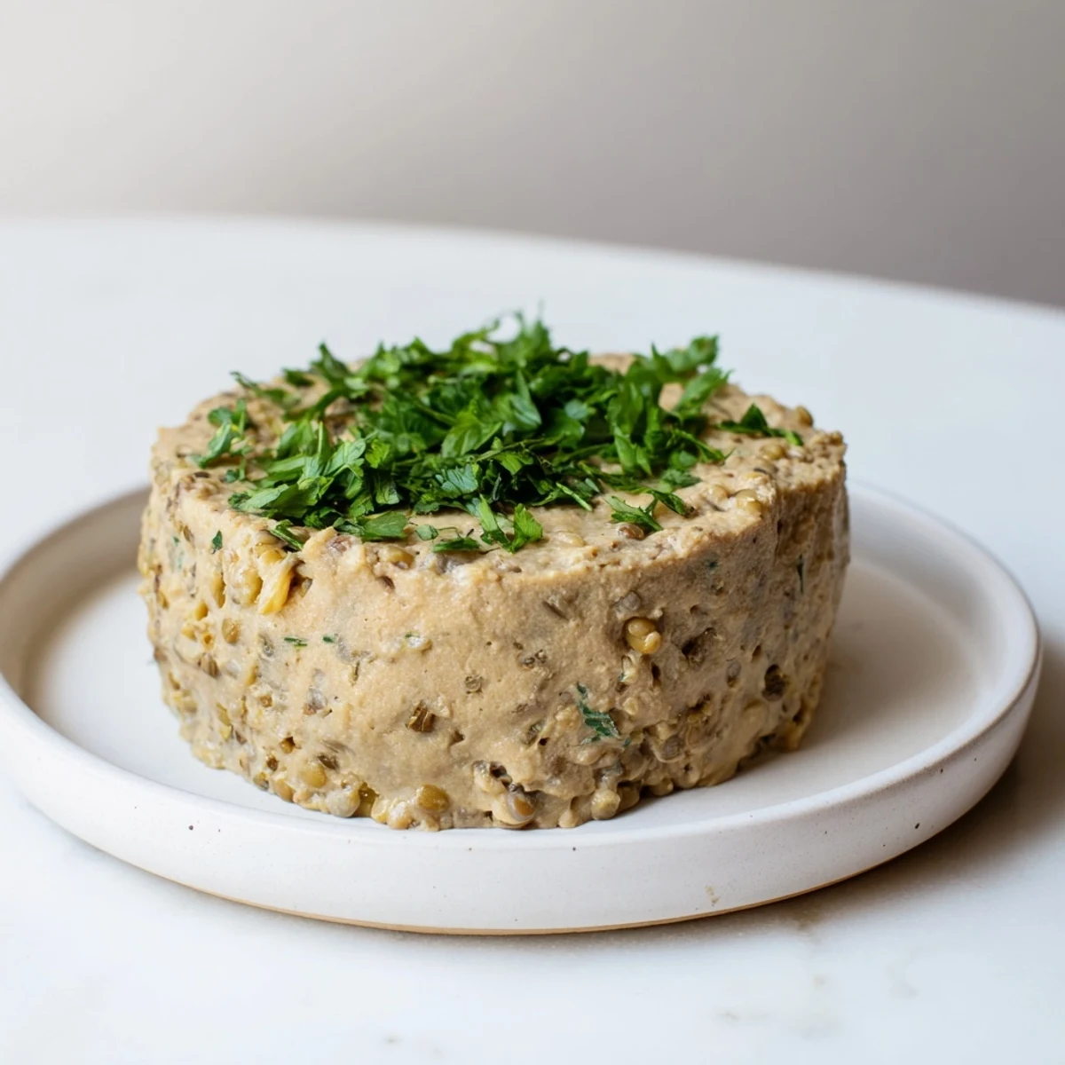Creamy Effortless Lentil and Mushroom Pâté, served with crackers, a beautiful appetizer.