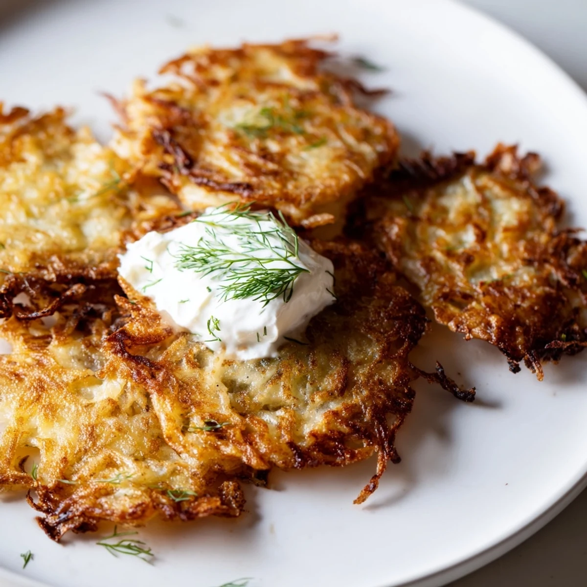 Golden, crispy Polish potato pancakes, ready to be flipped in the hot pan for a perfect crunch.