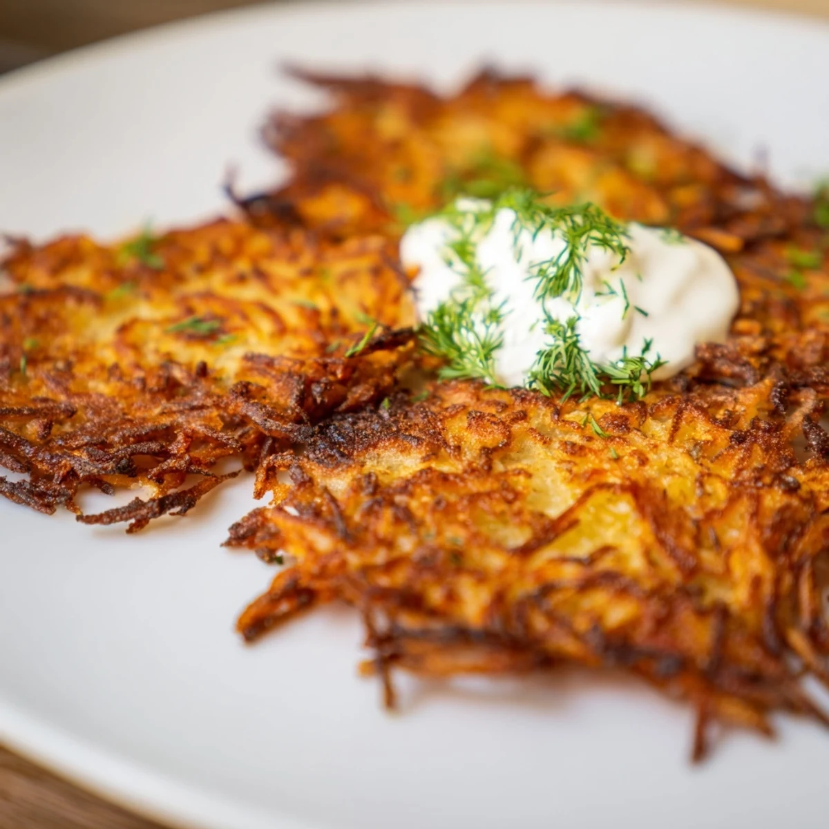   Close-up of golden-brown, crispy Polish potato pancakes, perfect for a tasty vegetarian meal.