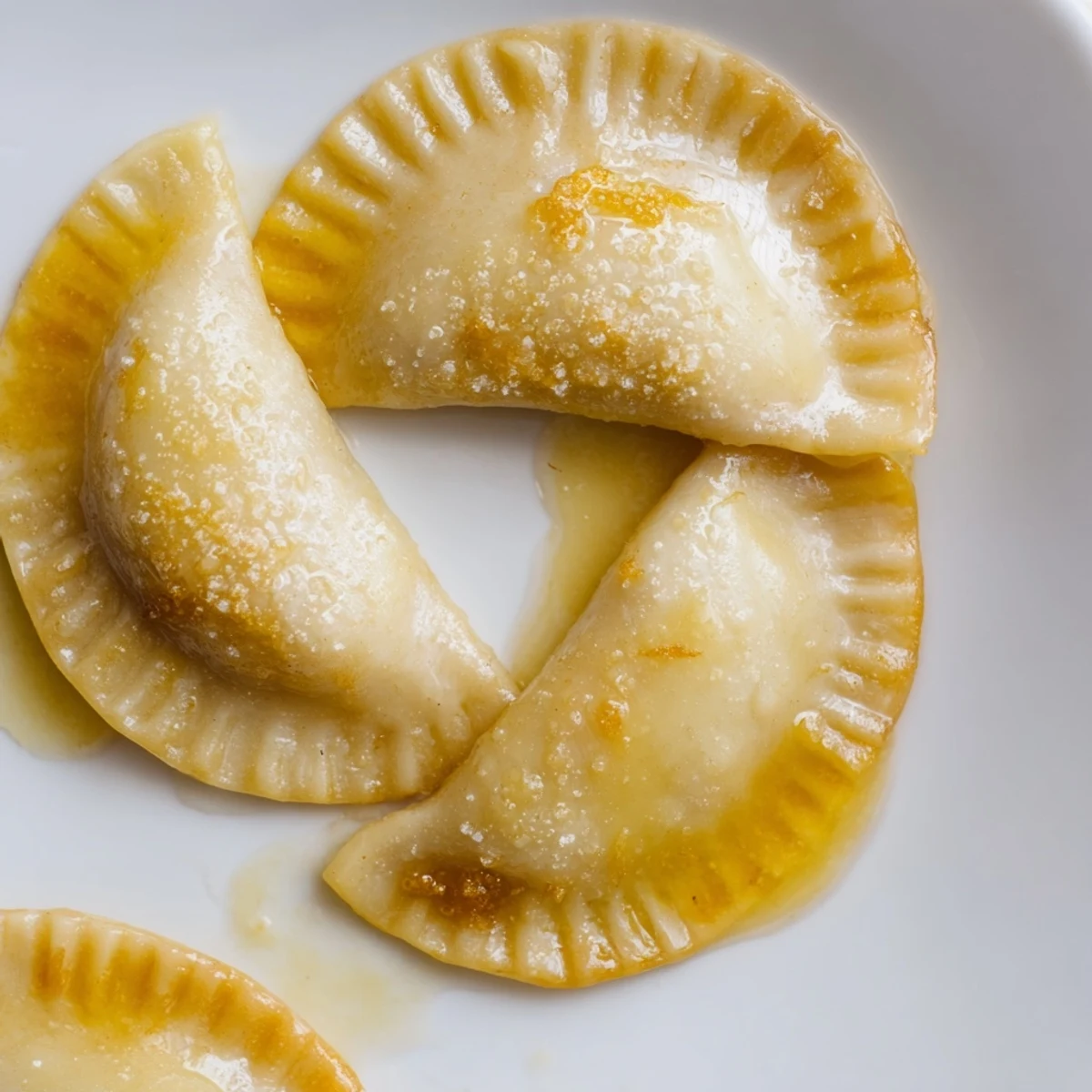 A close-up captures the sweet filling overflowing from perfectly sealed 3-ingredient pierogi.