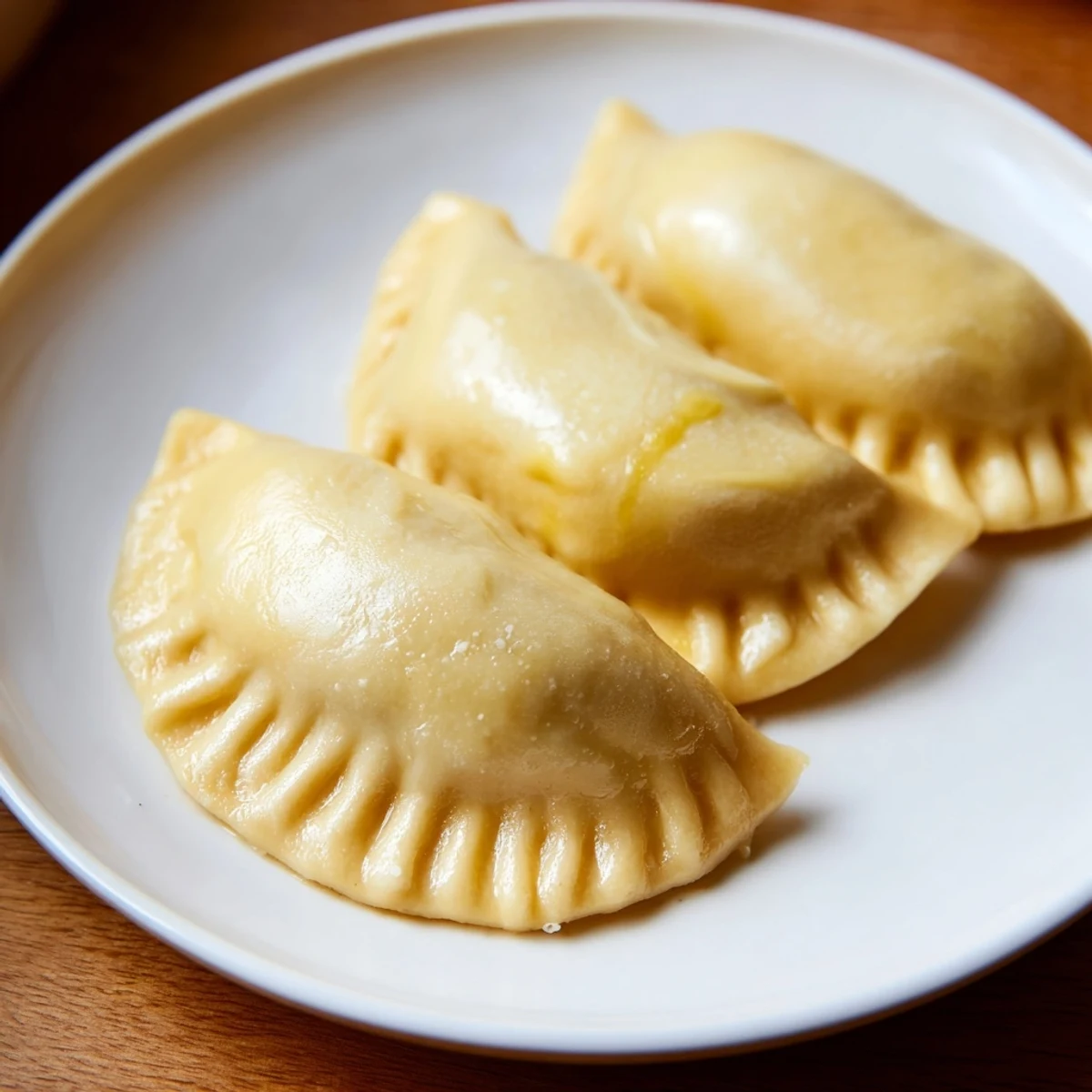 Steaming plate of homemade sweet pierogi, a comforting Eastern European dessert served warm.