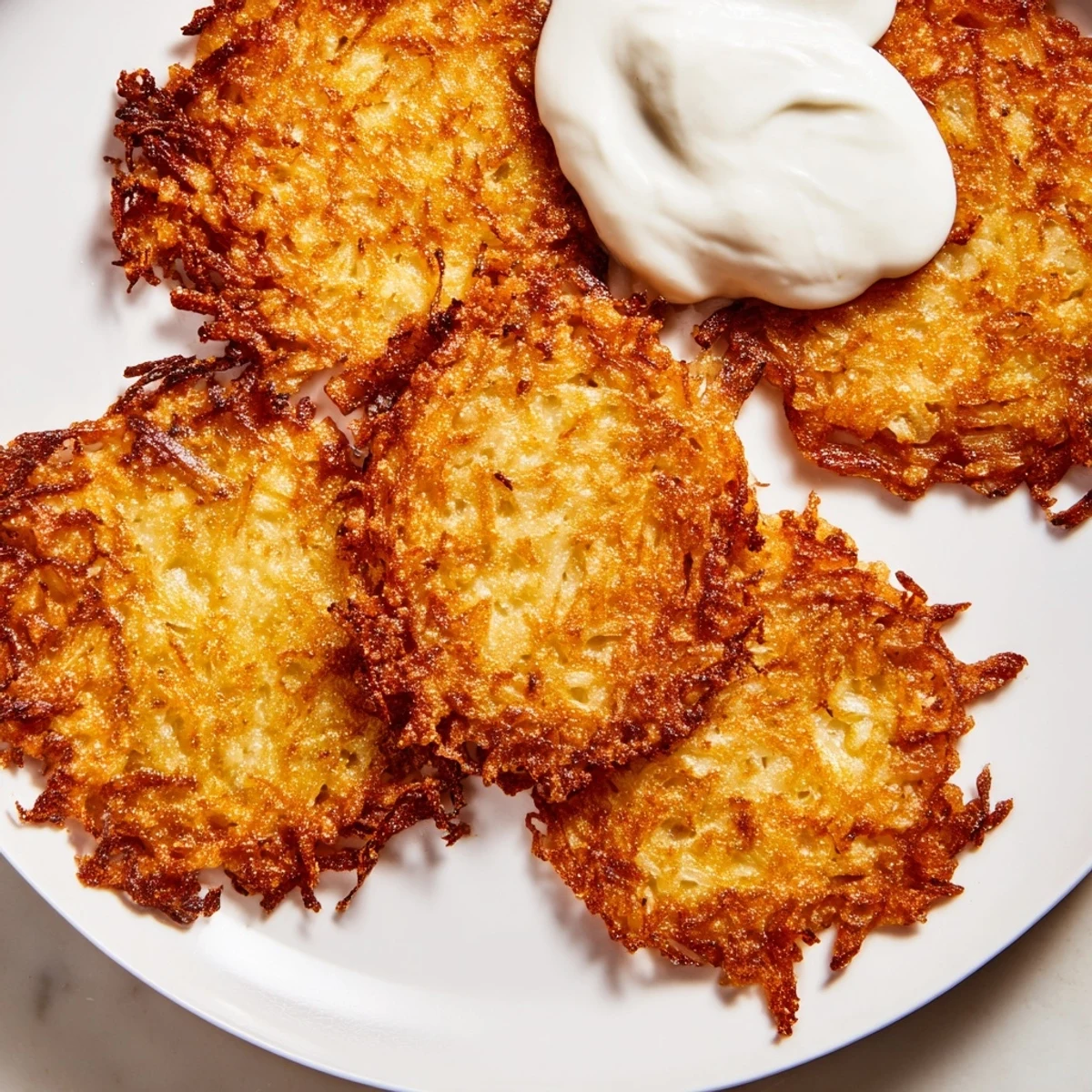 Pyszne, domowe polskie placki ziemniaczane, idealnie wysmażone, gotowe do podania z dodatkami.