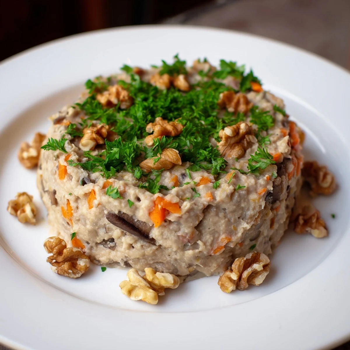 Effortless Lentil and Mushroom Pâté, smoothly blended and perfect for spreading on rye bread.