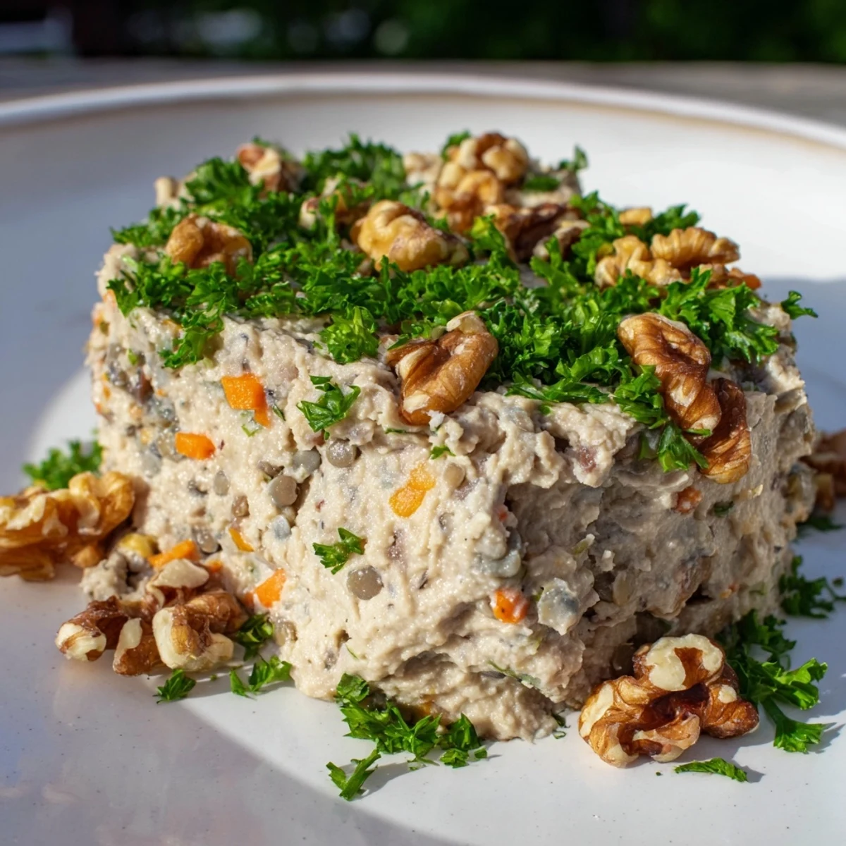 Earthy tones of Effortless Lentil and Mushroom Pâté, garnished with fresh herbs, a Polish delight.