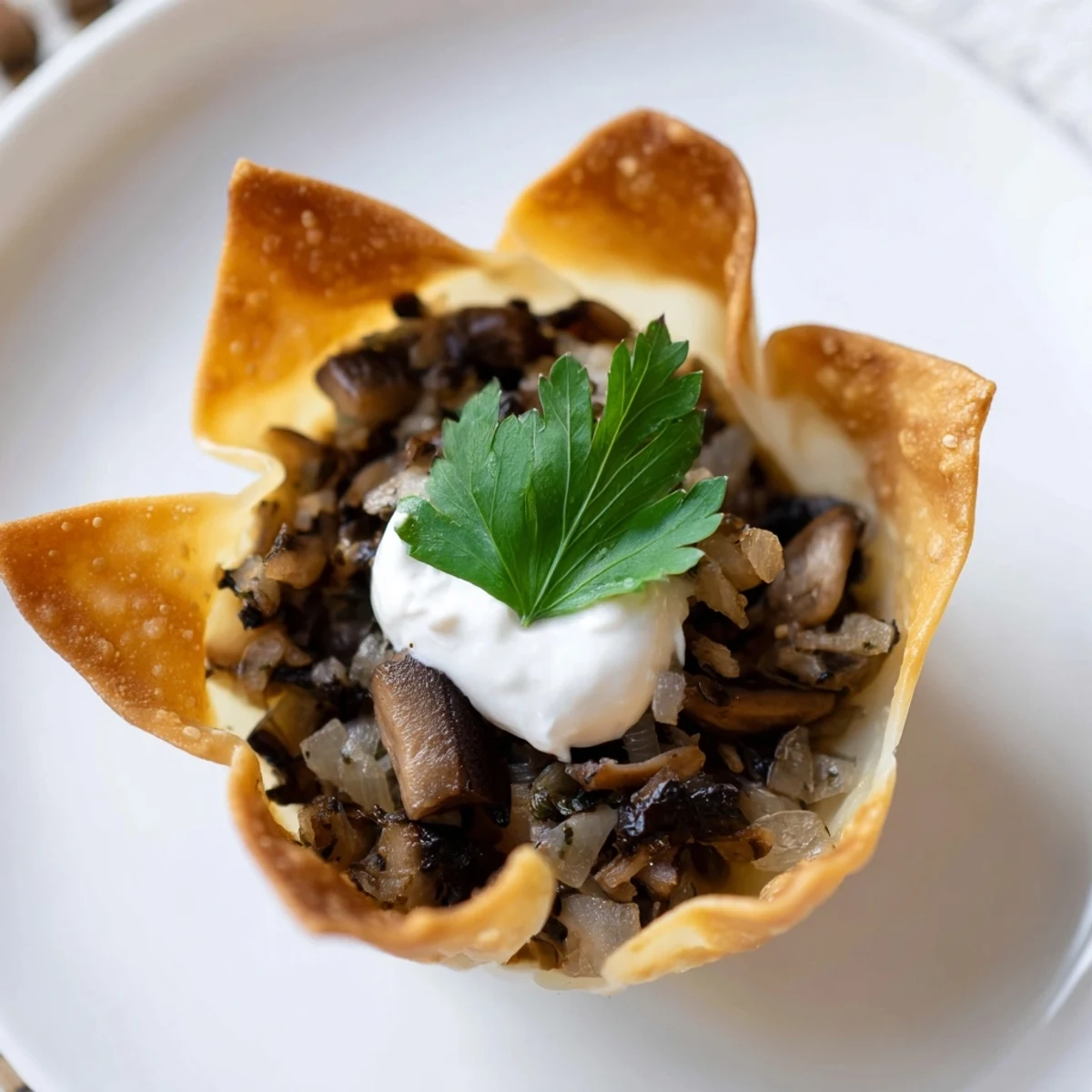 Lightened Polish Mushroom Pierogi Cups, golden-brown and crispy, filled with savory mushroom goodness.